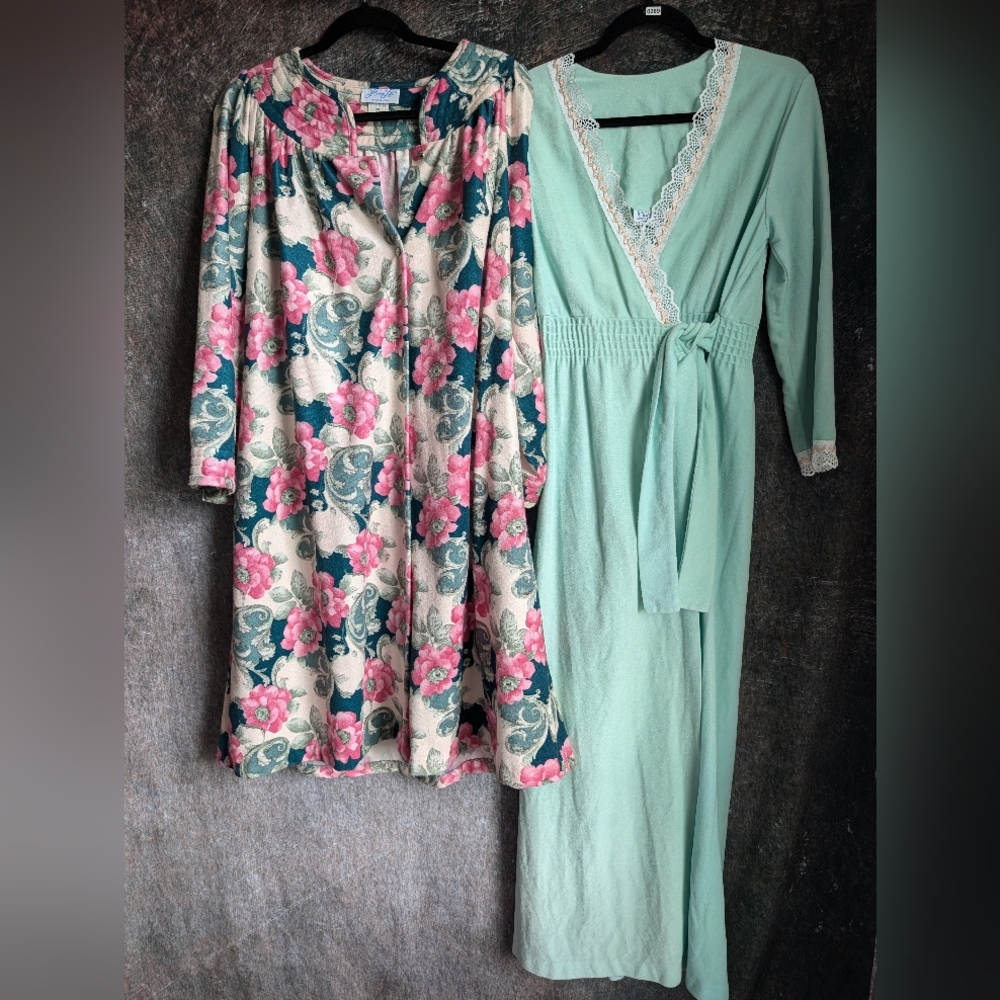 Vintage 70s Romantic Lounge Robes | Floral & Mint Duo